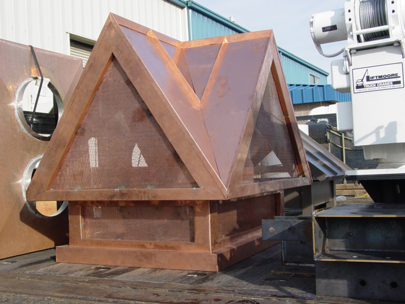 Standing Seam Copper Chimney Hood with Copper Mesh