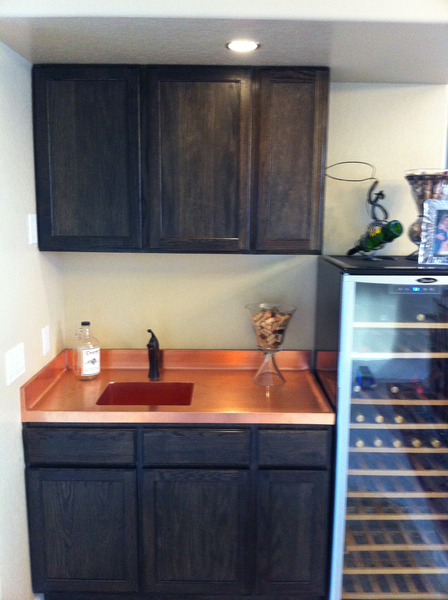 Grained Copper Bar top with Welded-in Sink