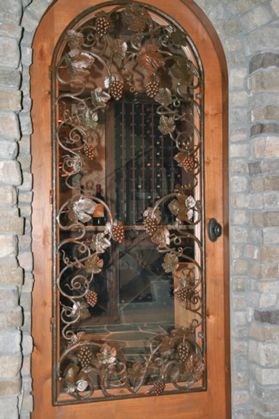 Patina Pounded Steel and Grape Leaf Wine Cellar Door Insert