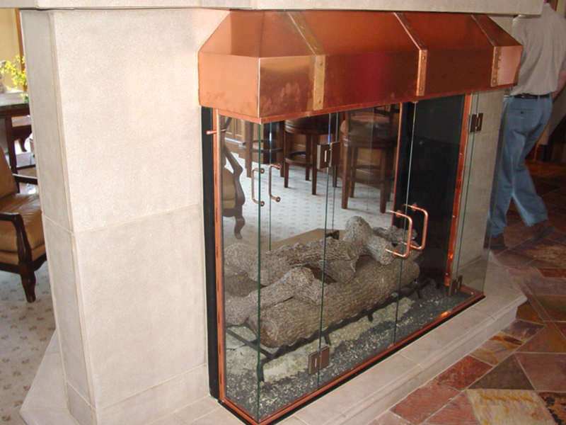 Copper Stainless Steel and Glass Fireplace Doors