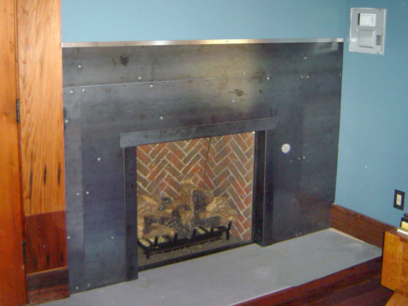 Overlapping Steel Fireplace Panels