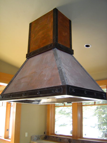 Pounded Copper with Hot Rolled Bands Kitchen Hood Image 2