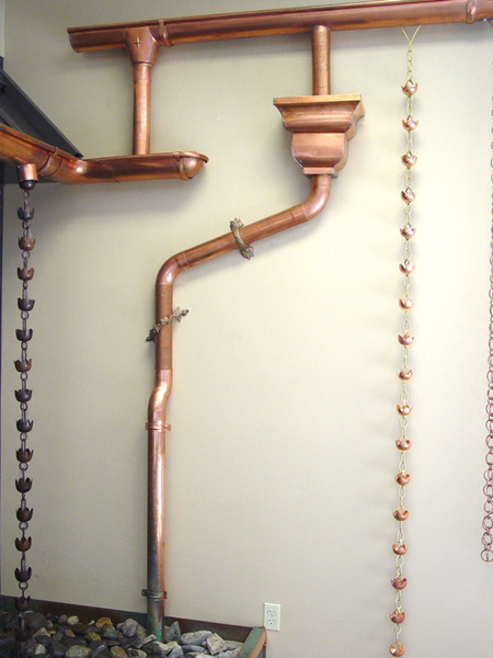Euro-Style Seamless Copper Downspout and Rain Chains