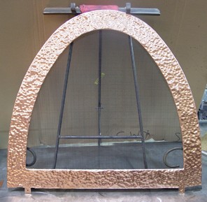 Pounded Mirrored Copper Surround with Steel Mesh