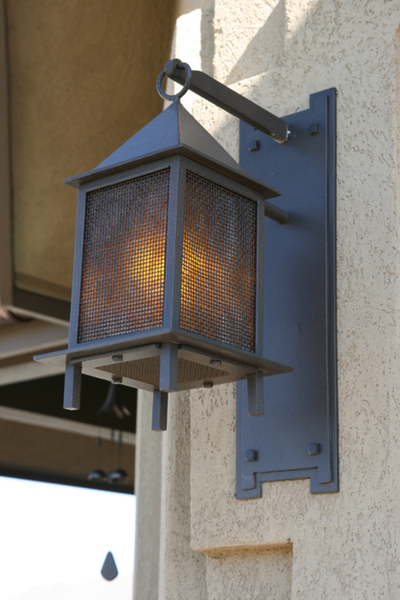 Steel with Wire Mesh and Vellum Exterior Light Fixture Image 1