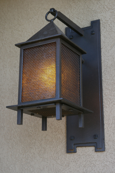 Steel with Wire Mesh and Vellum Exterior Light Fixture Image 2