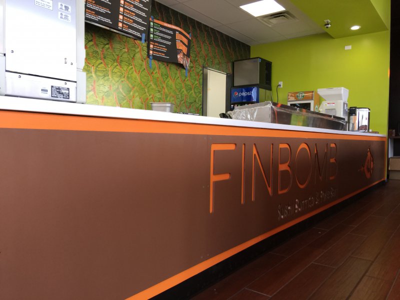 FinBomb Front counter signage