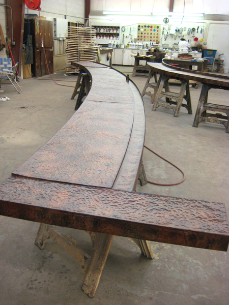 Pounded and Flamed Radius Copper Countertop
