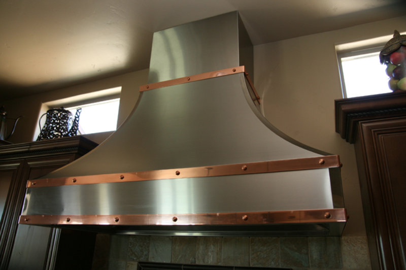 Stainless Steel Hood with Mirrored Copper Bands